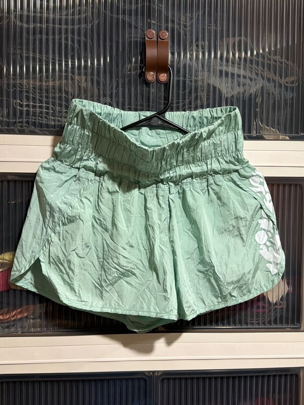 Free People Mint Green Athletic Shorts with White Side Print